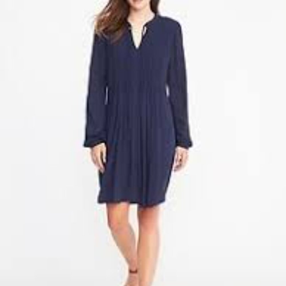 OLD NAVY NAVY LOST AT SEA WOMEN PINTUCK CREPE DRESS SIZE XS BRAND NEW WITH TAGS